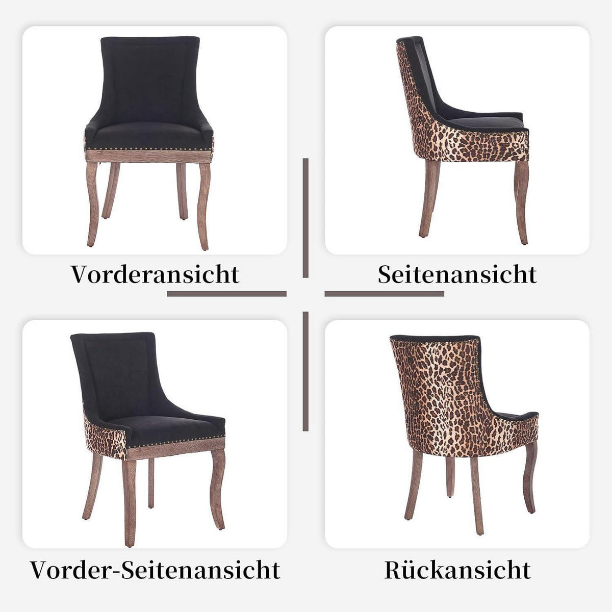 ESSZIMMERSTUHL 6er Set Leopardenmuster Stoff Schwarz - Multicolor, Textil (54.9/92.5/52.8cm)