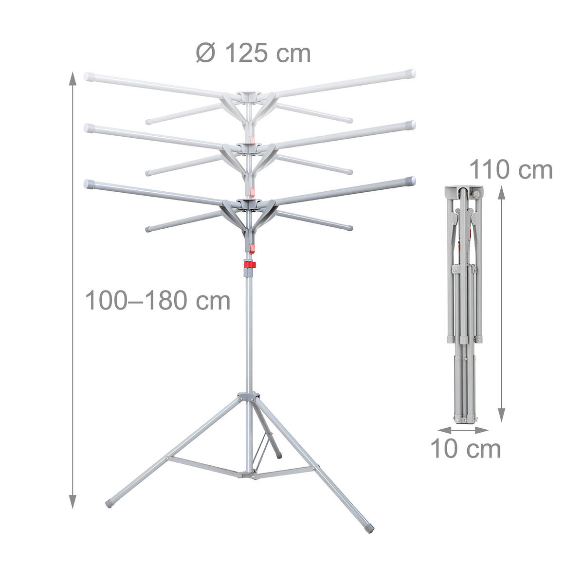 SUŠÁK - šedá, kov/plast (125/180/125cm) - Relaxdays
