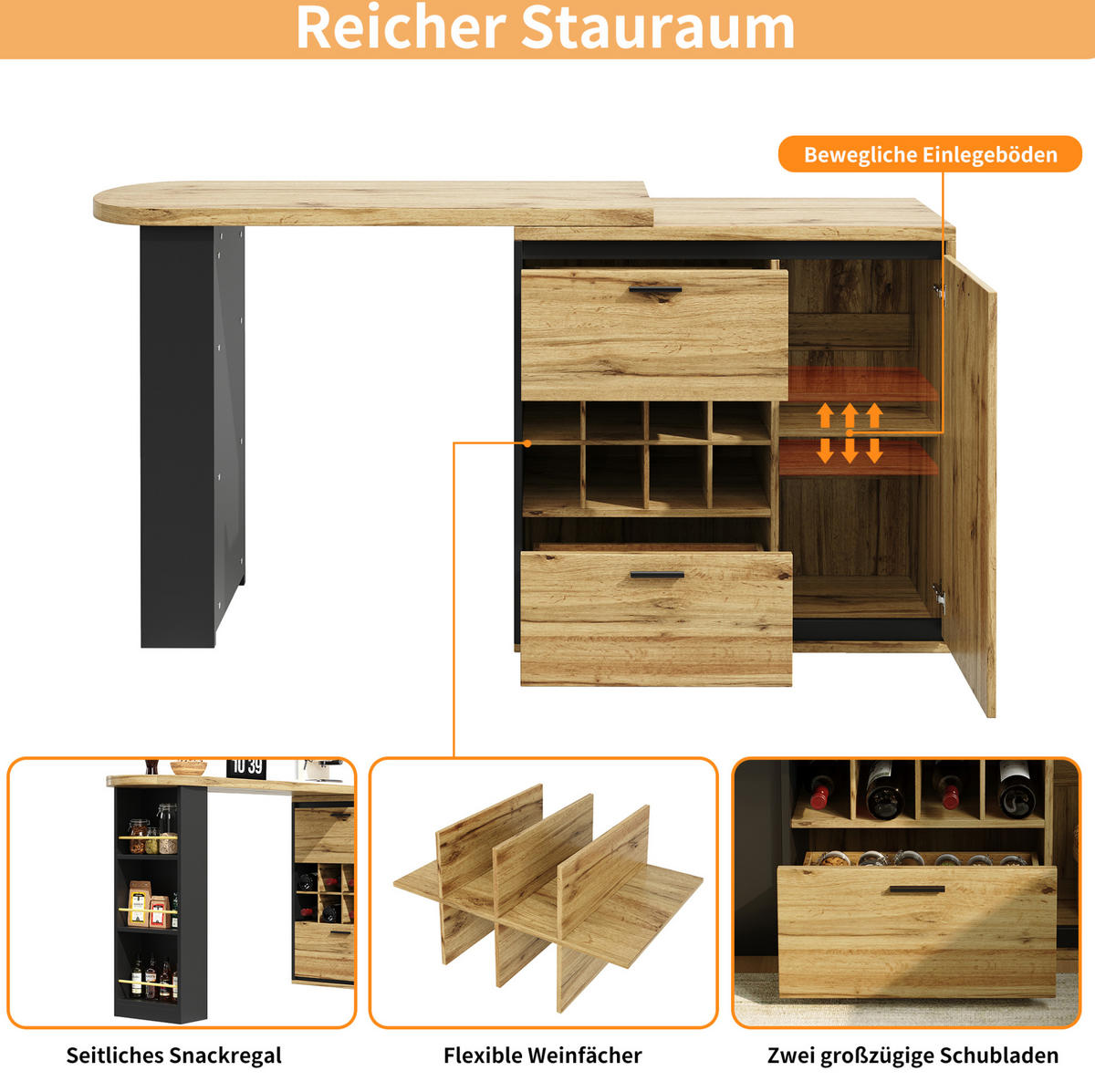 AUSZIEHTISCH 138/39/105 cm in Holzoptik mit Stauraum - Naturfarben, Holzwerkstoff (138/39/105cm) - BEAOK