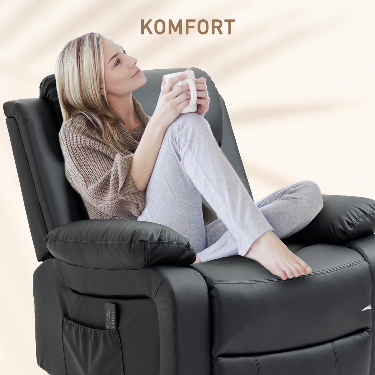 RELAXSESSEL, Kunstleder, Schwarz - Schwarz, Kunststoff/Metall (90/101/93cm) - HOMCOM