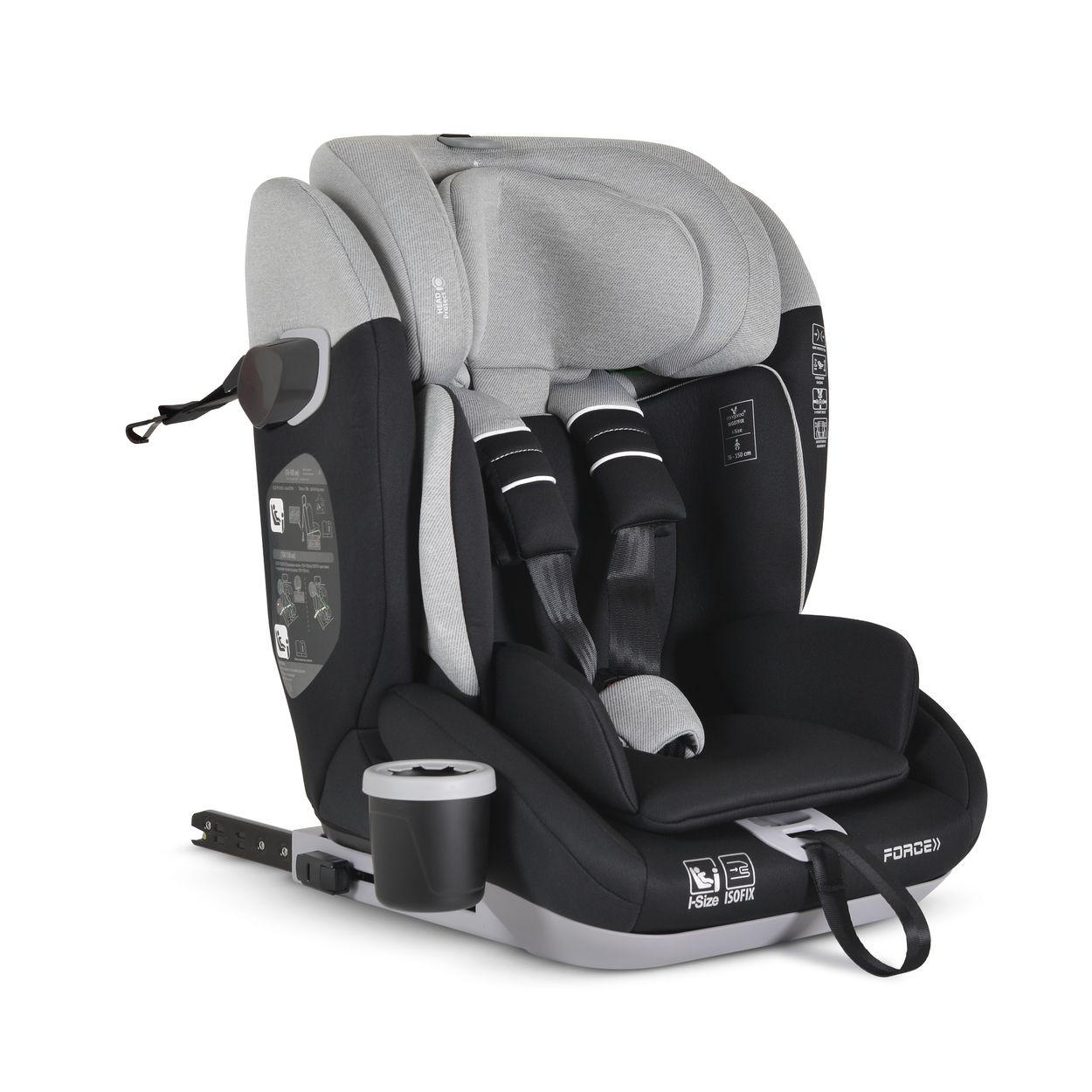 KINDERSITZ Force i-Size (76-150cm) grau Isofix, Getränkehalter, Top Tether - Grau, Kunststoff (44/57/46cm) - Cangaroo