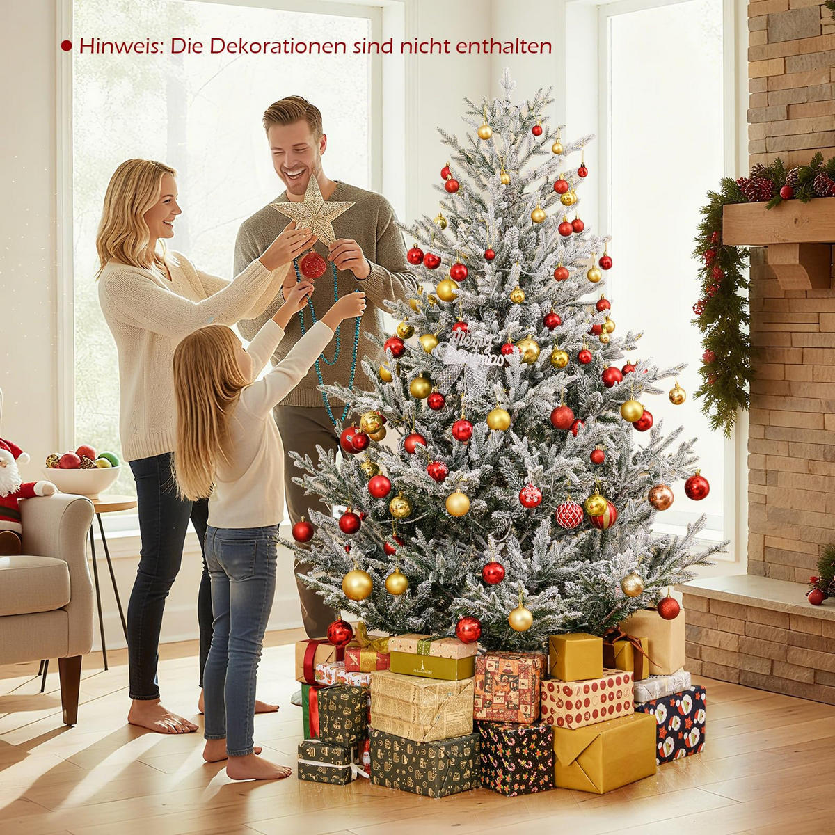 WEIHNACHTSBAUM mit 13 Modi Beleuchtung und Schnee 180 cm grün - Grün, Metall (180cm) - COSTWAY