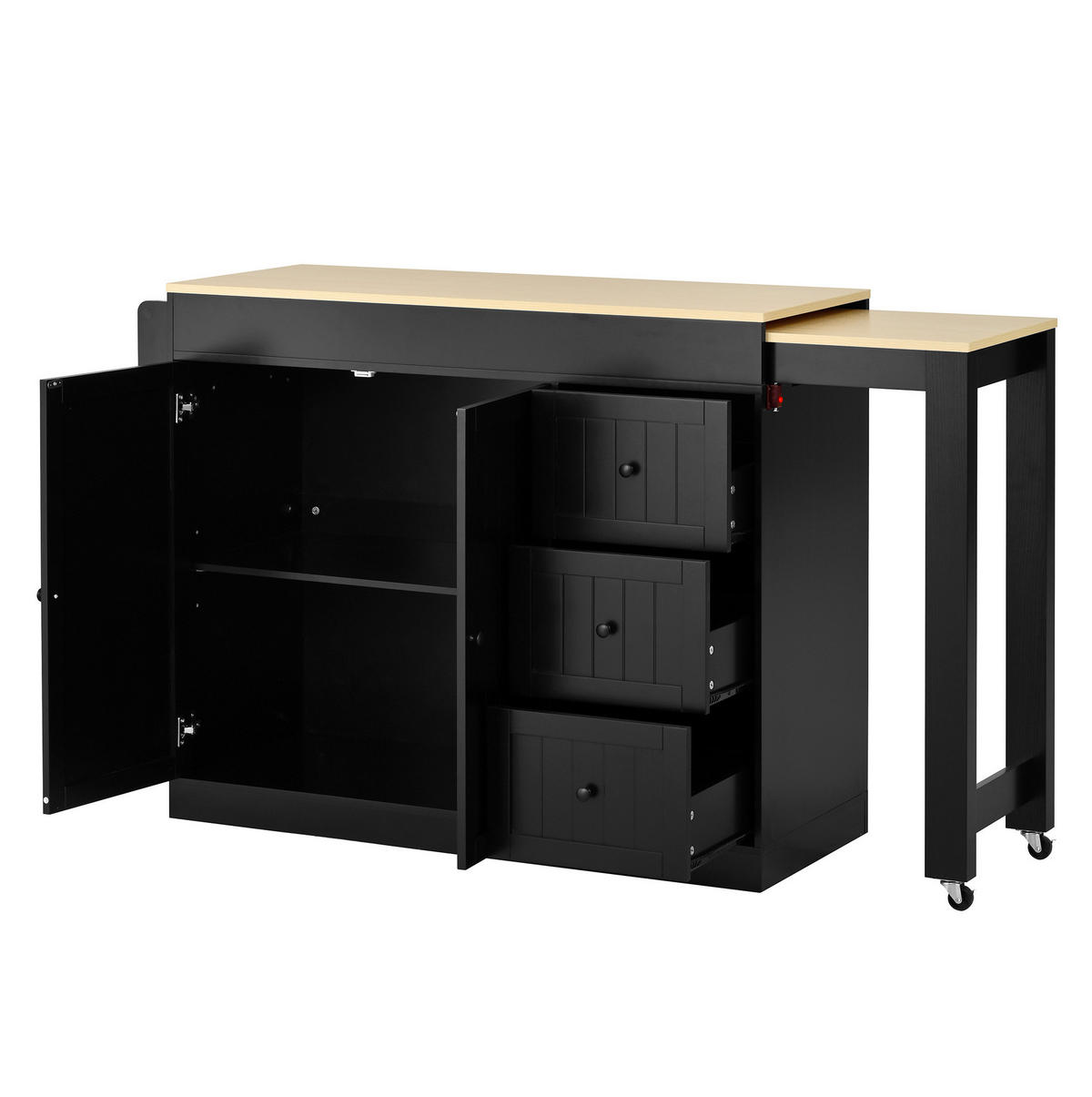 KÜCHENINSEL mit ausziehbarer Arbeitsplatte 112-186,8 cm Schwarz - Schwarz, Holz (45/93/130cm) - Beauniv