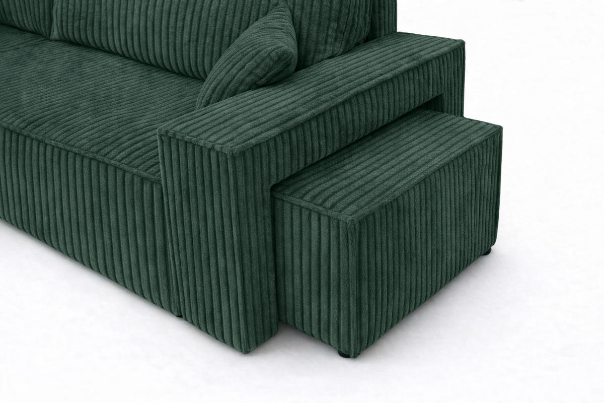 ECKSOFA Mit Schlaffunktion Und Pouf, Cordstoff Tilia, Grün, Links, Best L Mit Pouf - Grün, Holz (244/145cm) - Kaiser Möbel