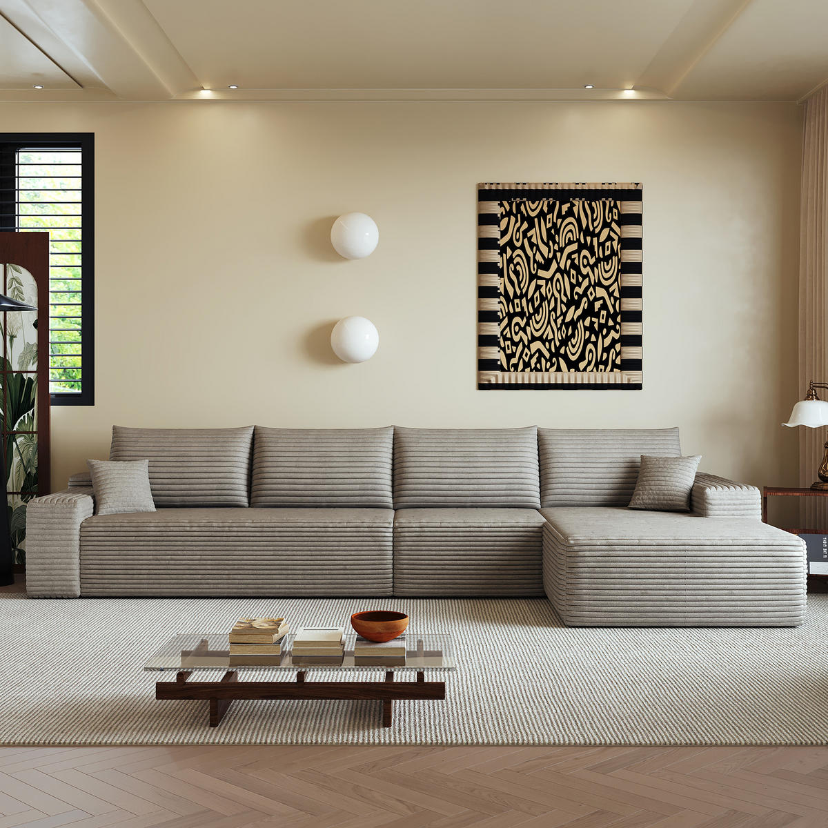 ECKSOFA 340/175/83 cm Kamel mit L-förmiger Chaiselongue, Rechte Seite - Braun/Cappuccino, Textil (340/175cm) - Oxeza