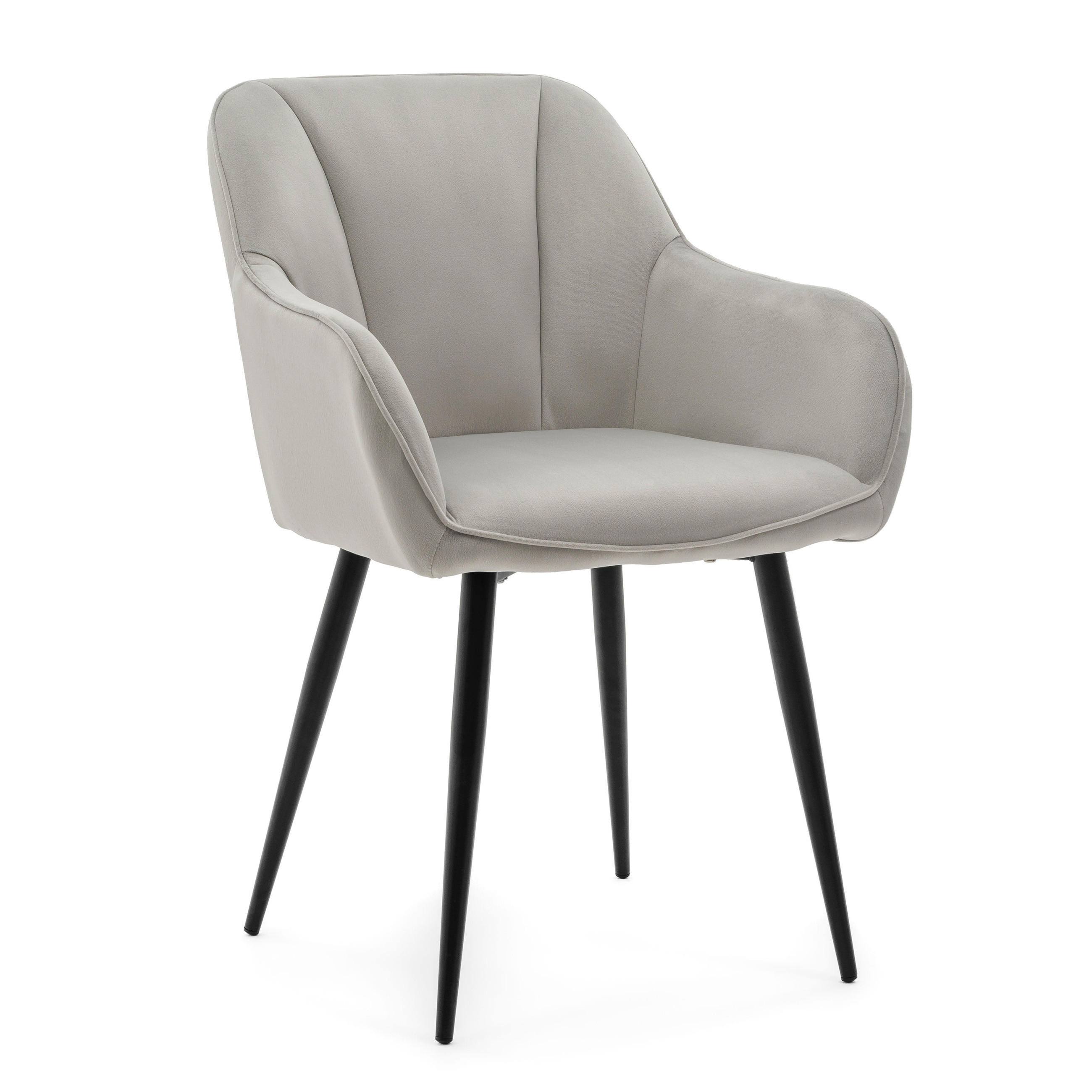 STUHL LAGO gespolsterter mit Steppung - hellgrau - Samt Velours - Hellgrau/Schwarz, Textil/Metall (58/85/60cm) - NEW HOME