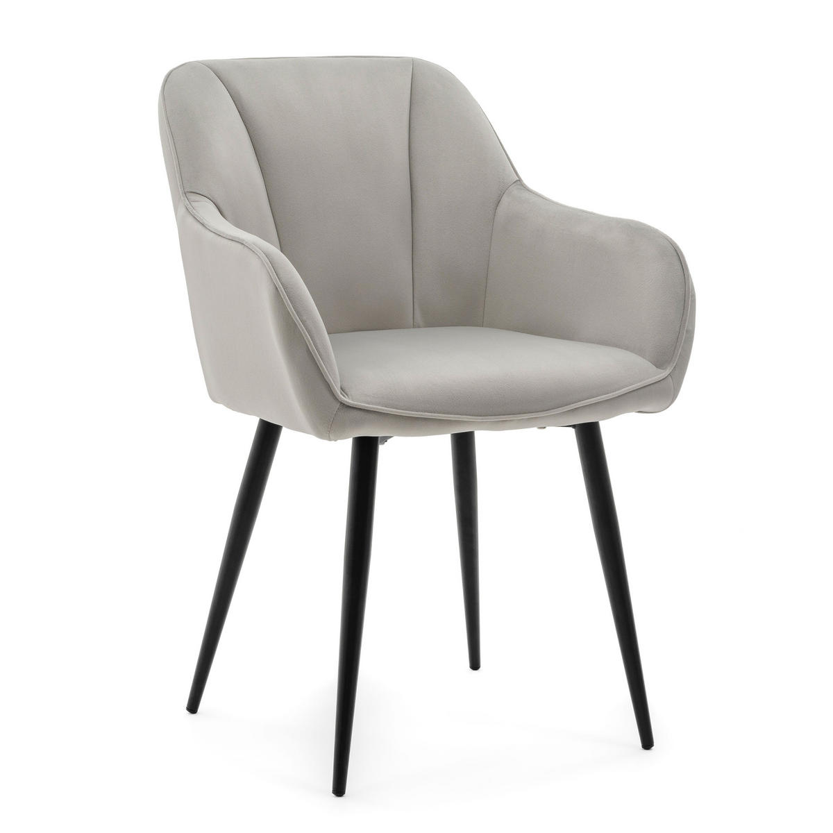 STUHL LAGO gespolsterter mit Steppung - hellgrau - Samt Velours - Hellgrau/Schwarz, Textil/Metall (58/85/60cm) - NEW HOME