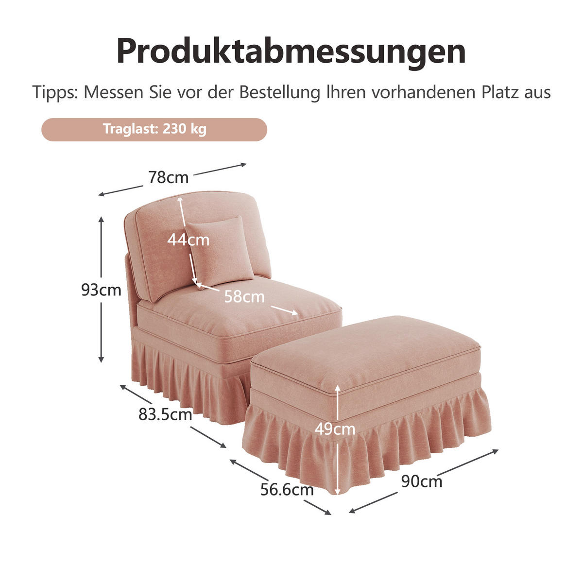 SESSEL DE-34420 mit Hocker Rosa - Pink, Holzwerkstoff (83.5/93/78cm) - ComfortXL