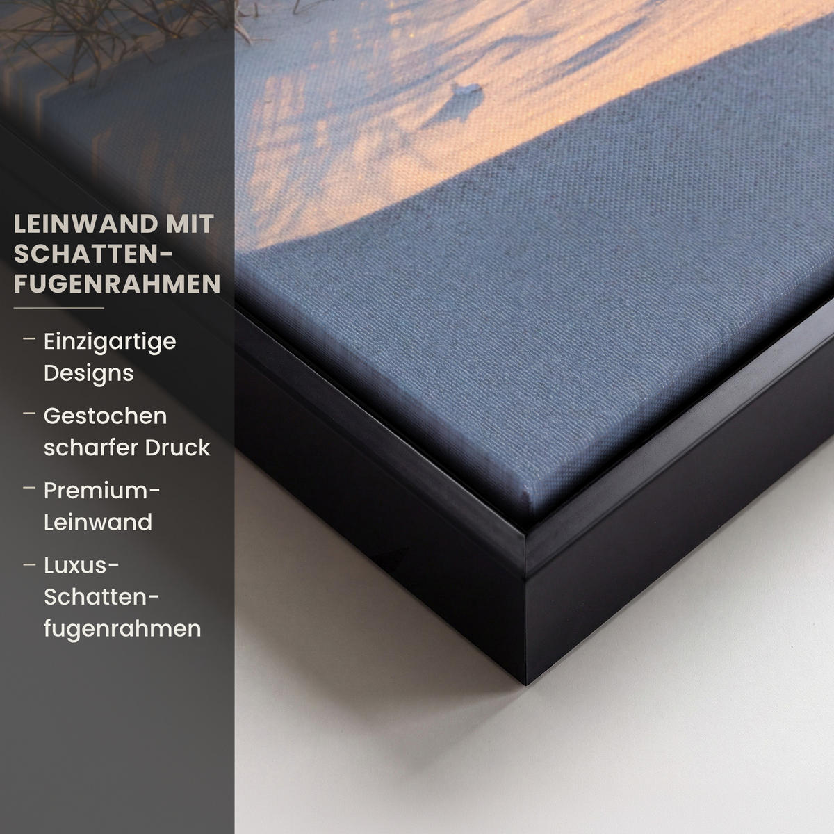LEINWAND Bilder mit Rahmen - Strand - Sonne - Düne - Gras - Sand - Horizont - 50x70 - Hellblau, Textil (50/70cm) - MuchoWow