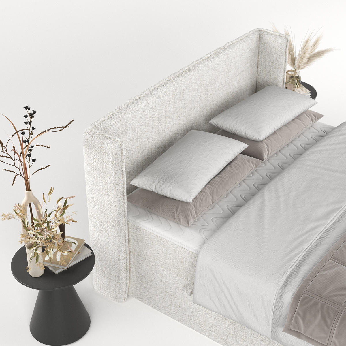 BOXBETT Viva 200/200 cm Creme im Neve Stoff - Creme/Schwarz, Holz/Holzwerkstoff (200/200cm) - AltaBeds