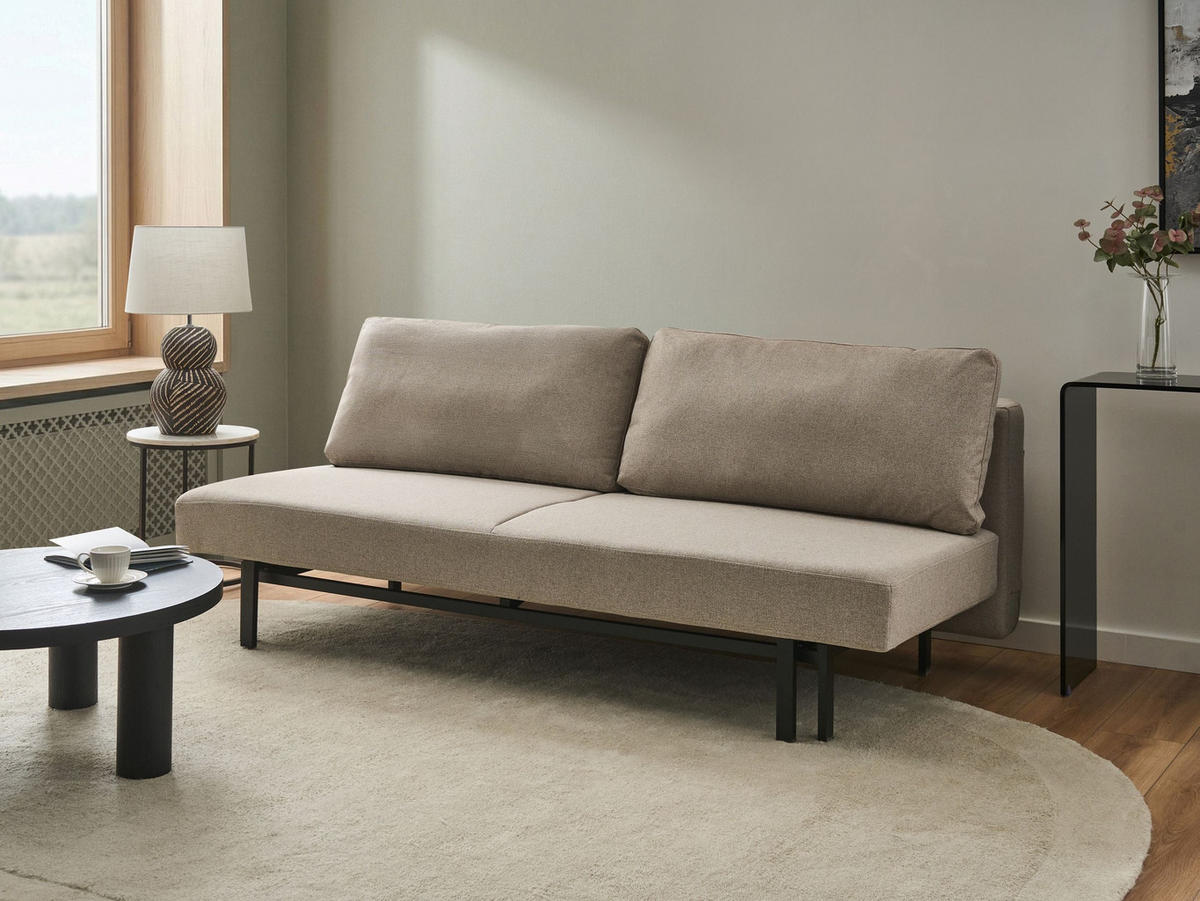 SCHLAFSOFA 3-Sitzer Stoff Beige Roykka - Beige, Textil (201/84/94cm) - Beliani