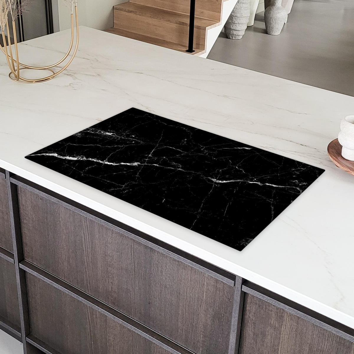 HERDABDECKPLATTE Marmoroptik - Schwarz - Luxus 91x52 cm - Grau, Kunststoff (91.6/0.2/52.7cm) - MuchoWow