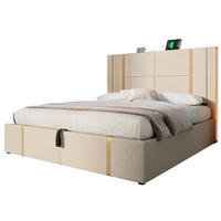 POLSTERBETT aus Leinen 140x200 cm Beige mit Bettkasten, LED-Beleuchtung, USB- und USB-C-Anschluss - Beige, Textil (140/200cm) - IVMEU