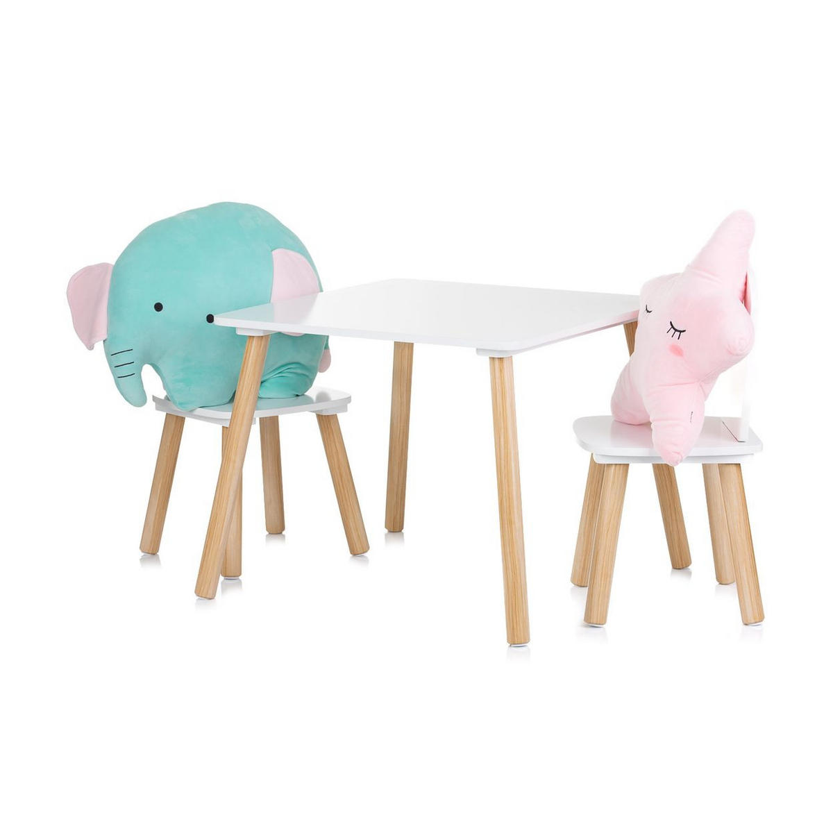 KINDERSITZGRUPPE 3-teilig weiß 55 x 55 cm, Holztisch, 2 Holzstühle, Kiefernholzbeine, weiß, 3-teilig - Weiß, Holzwerkstoff (55/45/55cm) - Chipolino