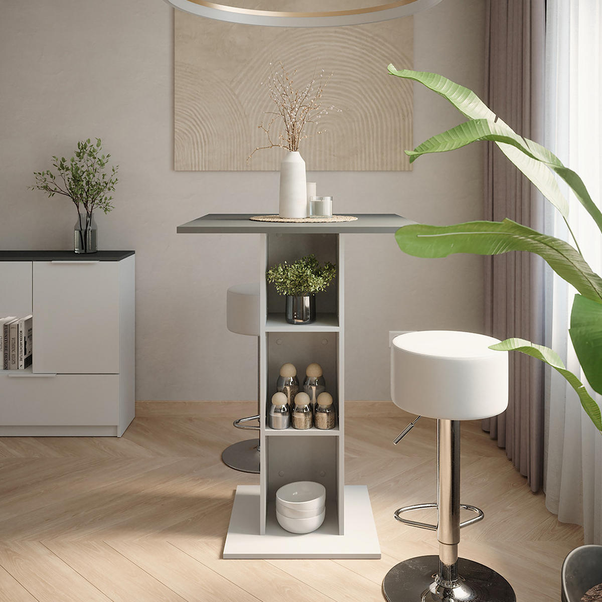 STOJACÍ BAROVÝ STŮL SE ŽIDLEMI Repose Bílá/antracitová - bílá/antracitová, kompozitní dřevo (75/75/106cm) - Vicco