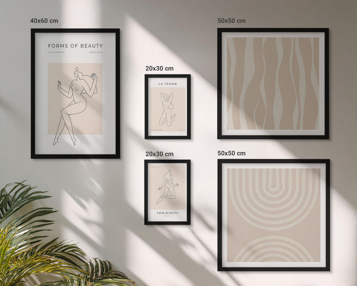 WANDBILDER 5er-Set - 50x50 cm & 20x30 cm & 40x60 cm Schwarzer Rahmen - Eine Sammlung minimalistischer Formen - Schwarz, Kunststoff (40/60cm) - ArtPrintCave