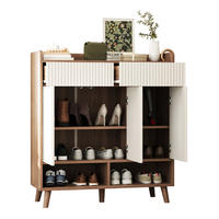 SCHUHSCHRANK 90/35/100 cm mit 3 Türen, 2 Schubladen und Holzbeinen - Weiß, Holzwerkstoff (90/100/35cm) - BEAOK