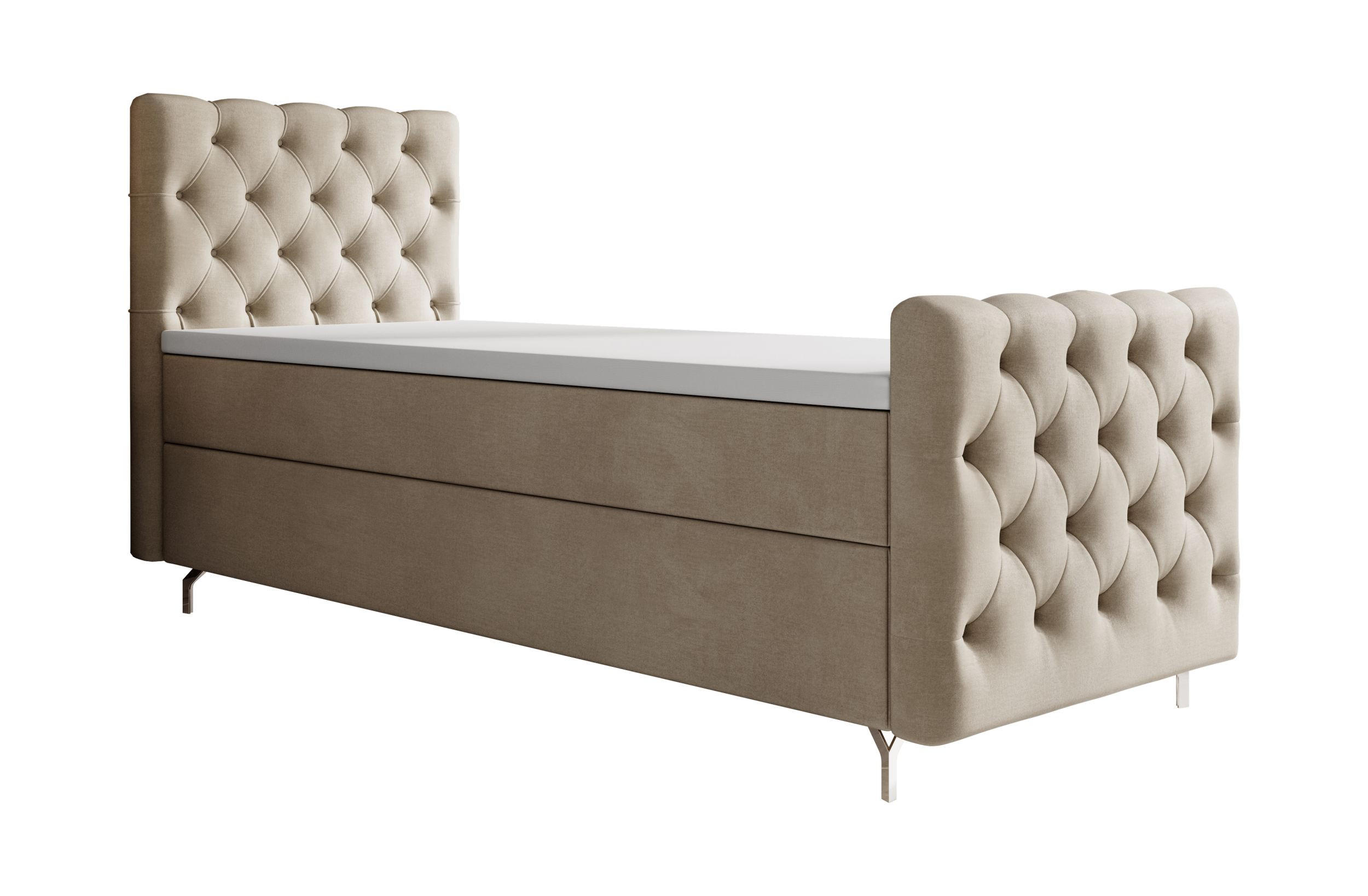 BOXBETT CHESTER PLUS mit Matratze H3, Bonell und Topper 80x200 Monolith 02 Rechts - Beige, Textil (80/200cm) - Bedante