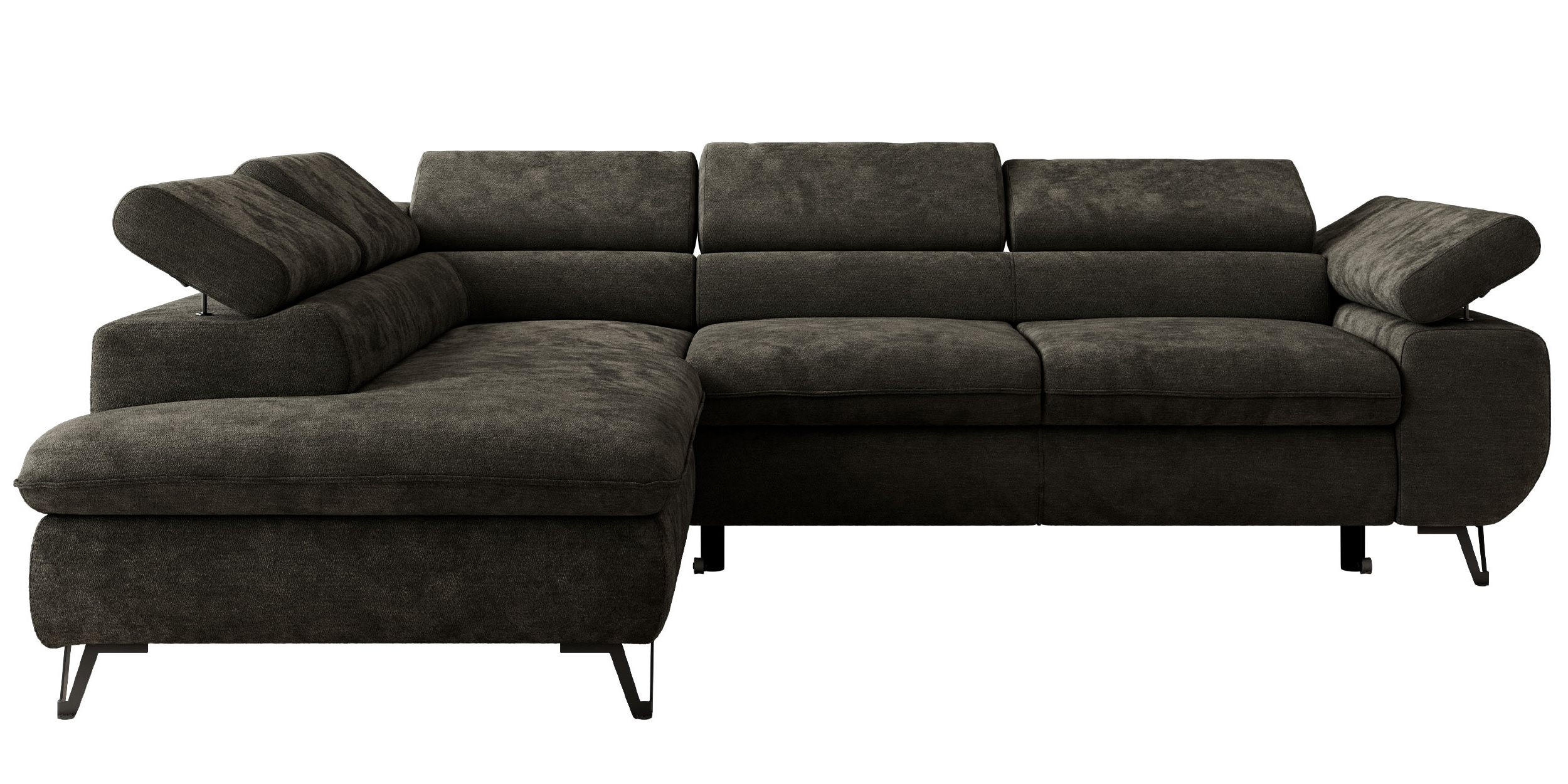 ECKSOFA PABLO L Dunkelgrau Schenille glatt - Links Seite mit T25 Topper - Dunkelgrau/Schwarz, Textil/Metall (208/273cm) - MKS