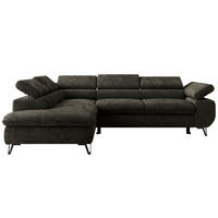ECKSOFA PABLO L Dunkelgrau Schenille glatt - Links Seite mit T25 Topper - Dunkelgrau/Schwarz, Textil/Metall (208/273cm) - MKS