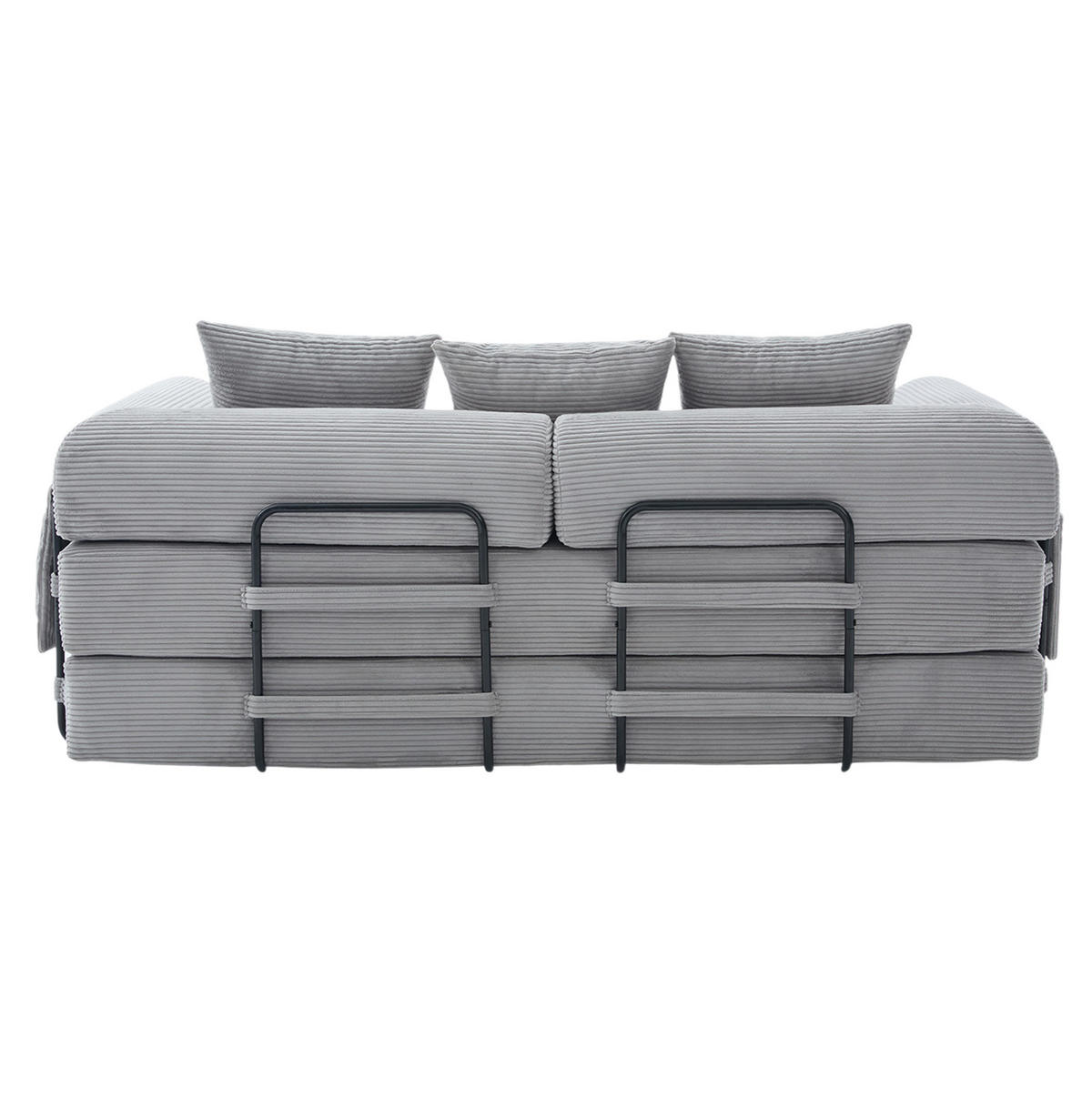 SOFA 200/190 cm in Hellgrau mit Seitentasche und 3 Kissen - Hellgrau, Textil (94/67/200cm) - Flora Grace