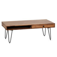 COUCHTISCH BALU mit Schubfächern aus Massivholz und Metallfüßen, leichter Aufbau, Braun 110x60x40 cm - Schwarz/Braun, Holz/Metall (60/110/40cm) - KADIMA DESIGN