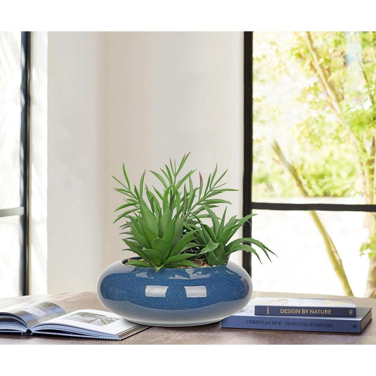 KUNSTPFLANZE Sukkulente im Keramiktopf 18 cm Blau - Blau, Keramik (18cm)