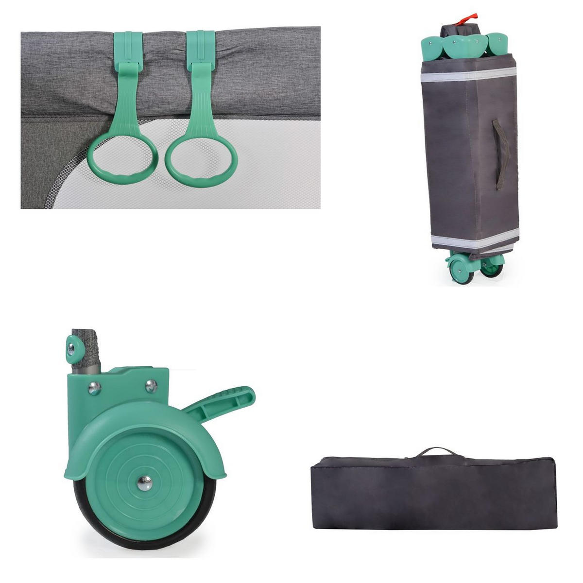 REISEBETT Skyglow 2 Ebenen grün Räder Matratze Seiteneingang Tasche Bremsen - Grün, Kunststoff (60/120cm) - Cangaroo