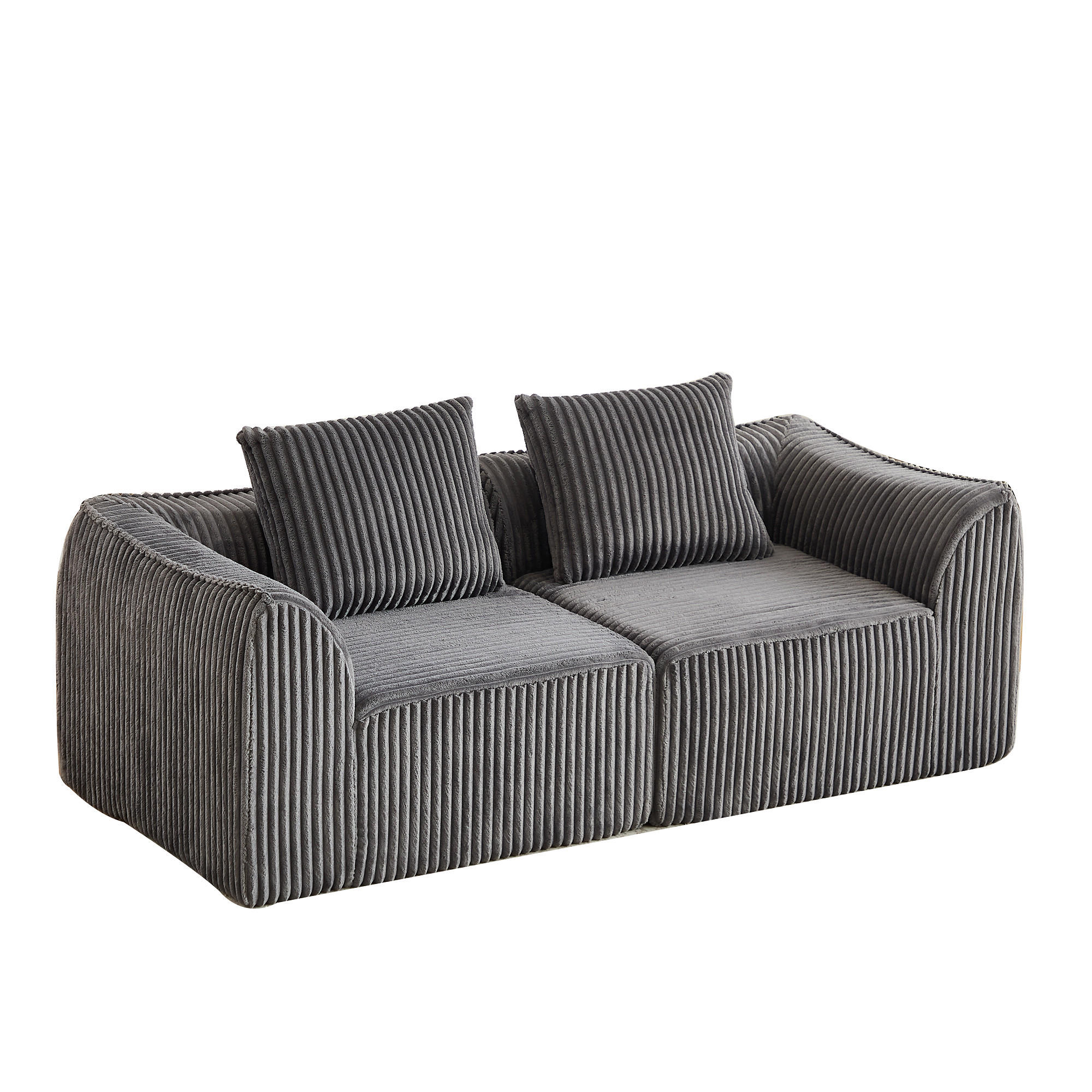 2-SITZER SOFA Cord Grau mit 2 Kissen - Grau, Textil (185/72.5/101cm) - WISHDOR