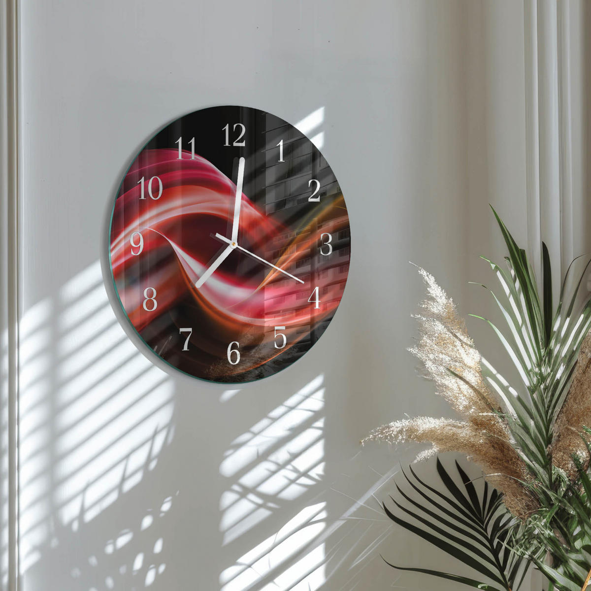 WANDUHR fi30 cm - Abstrakte Linien - Rot, Glas (30/30/0.4cm) - TULUP
