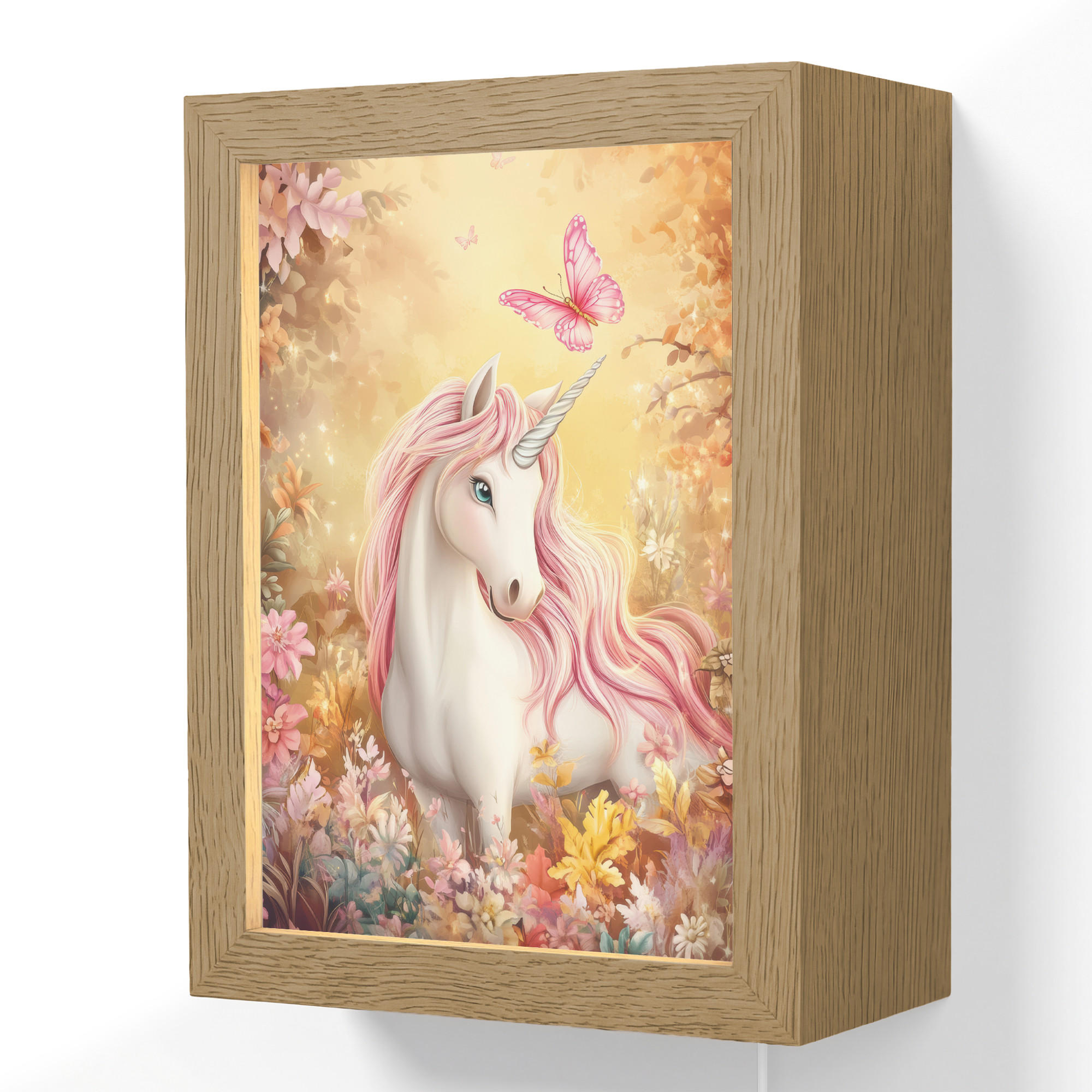 OnlyWow NÁSTĚNNÁ LAMPA Jednorožec - Květiny - Motýl - Růžová 15x20 cm