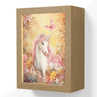 NÁSTĚNNÁ LAMPA Jednorožec - Květiny - Motýl - Růžová 15x20 cm - béžová, kompozitní dřevo (15/20/8cm) - OnlyWow