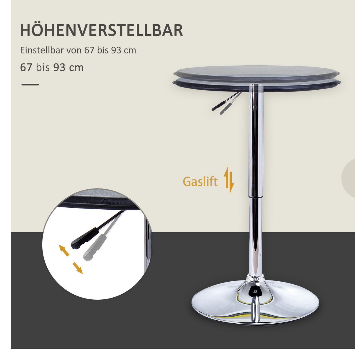 STEHTISCH 63/67-93 cm Schwarz mit Kunstleder und Chromsockel höhenverstellbar - Schwarz, Holzwerkstoff (63/63/93cm) - OKWISH