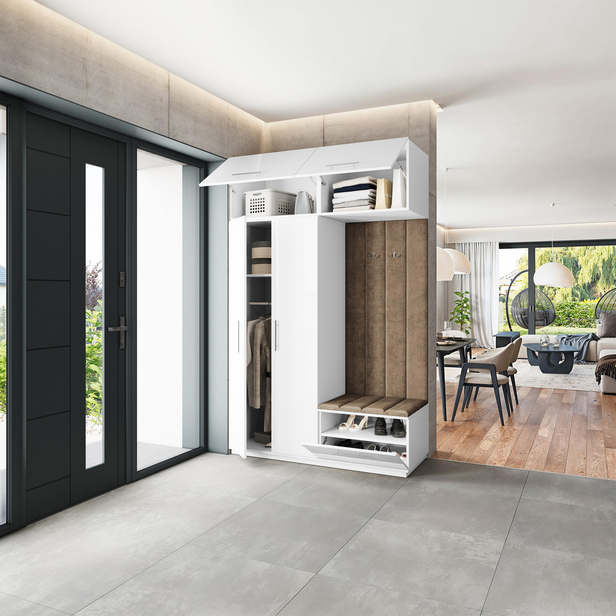 GARDEROBENSCHRANK REMA 150/240/60 cm Modern Garderobe-Set Weiß - Beige/Weiß, Holzwerkstoff (150/240/60cm) - MASSENO