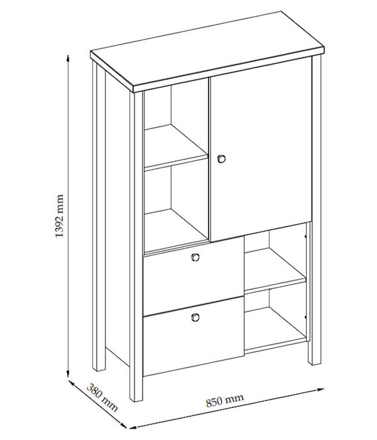 HIGHBOARD Melini schiefergrau / Eiche Delano hell 85 / 38 / 139 cm - Grau, Holz/Holzwerkstoff (85/139/38cm) - Feldmann-Wohnen