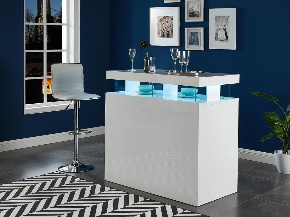 LED Hausbar - Hochglanz - MDF - Weiß - FABIO - Weiß, Holz (60/110/120cm) - Vente-Unique