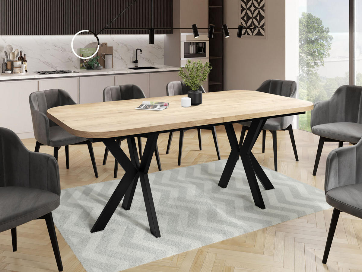 ESSTISCH Olivia ausziehbar rechteckig, Craft Eiche 200-280/100/76 - Eiche Wotan/Schwarz, Holzwerkstoff/Metall (200/100/76cm) - WFL GROUP