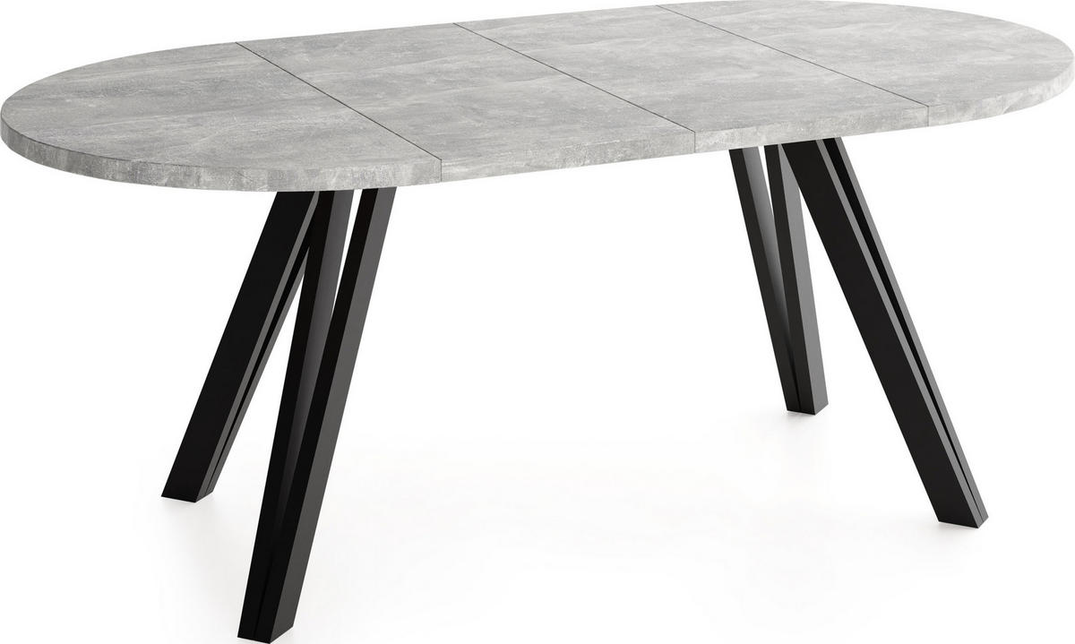 ESSTISCH Ravero runder ausziehbarer, Beton grau 100-180/100/77 cm - Hellgrau/Schwarz, Holz/Holzwerkstoff (100/100/77cm) - WFL GROUP