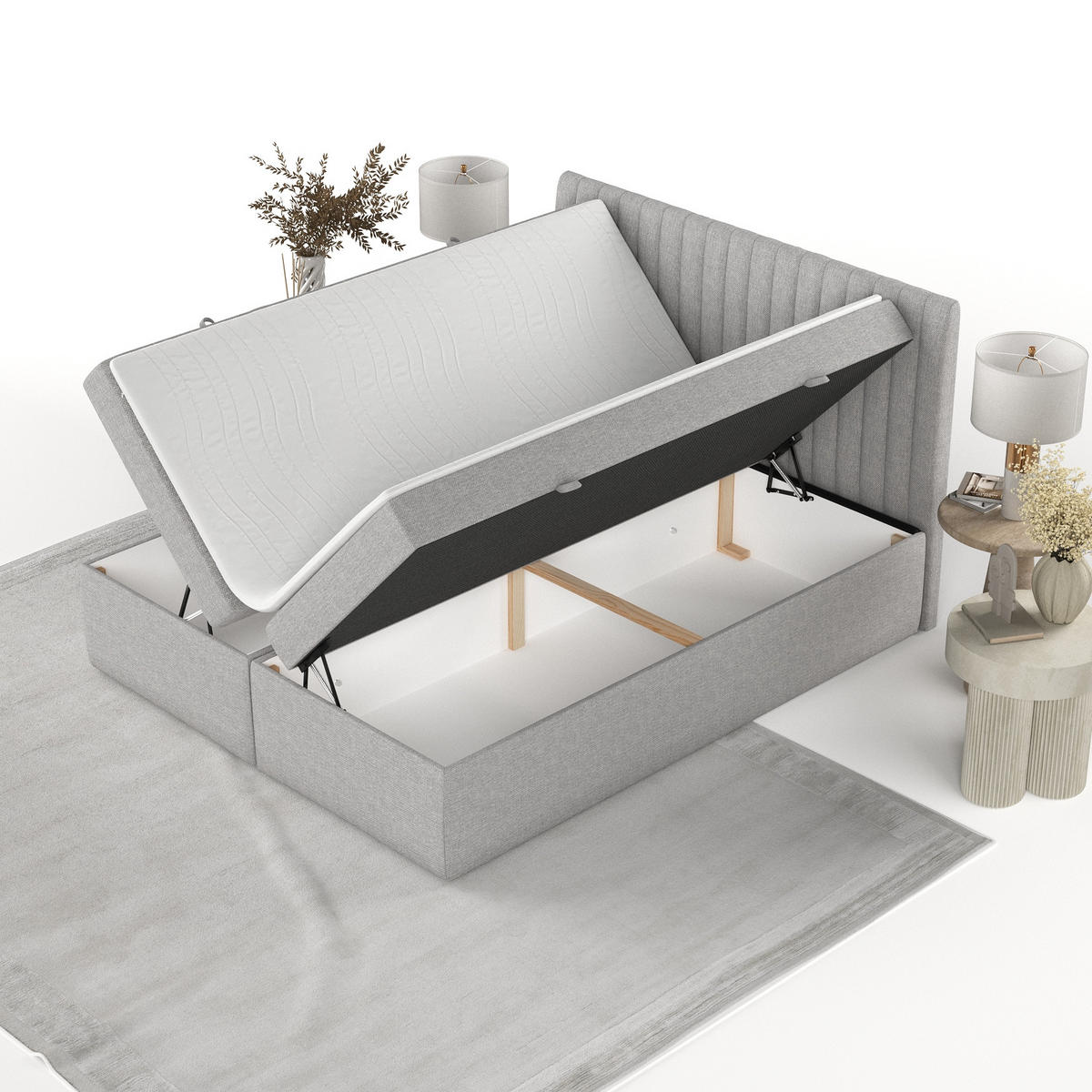 BOXBETT Maldon 180/200 cm Graubeige im Megan Stoff - Schwarz/Grau, Holz/Holzwerkstoff (180/200cm) - AltaBeds
