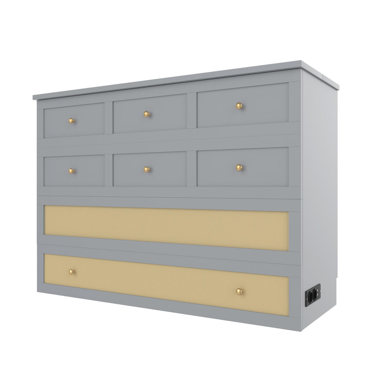 SCHRANKBETT 140/200 mit Schubladen, USB und Regal in Grau - Grau, Holzwerkstoff (140/200cm) - EVRYAE