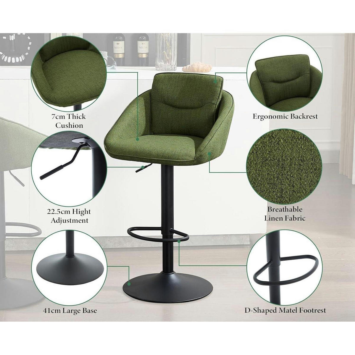 BARHOCKER 4er Set Grün Höhenverstellbar 360° Drehbar - Grün, Textil (52/85/52cm)