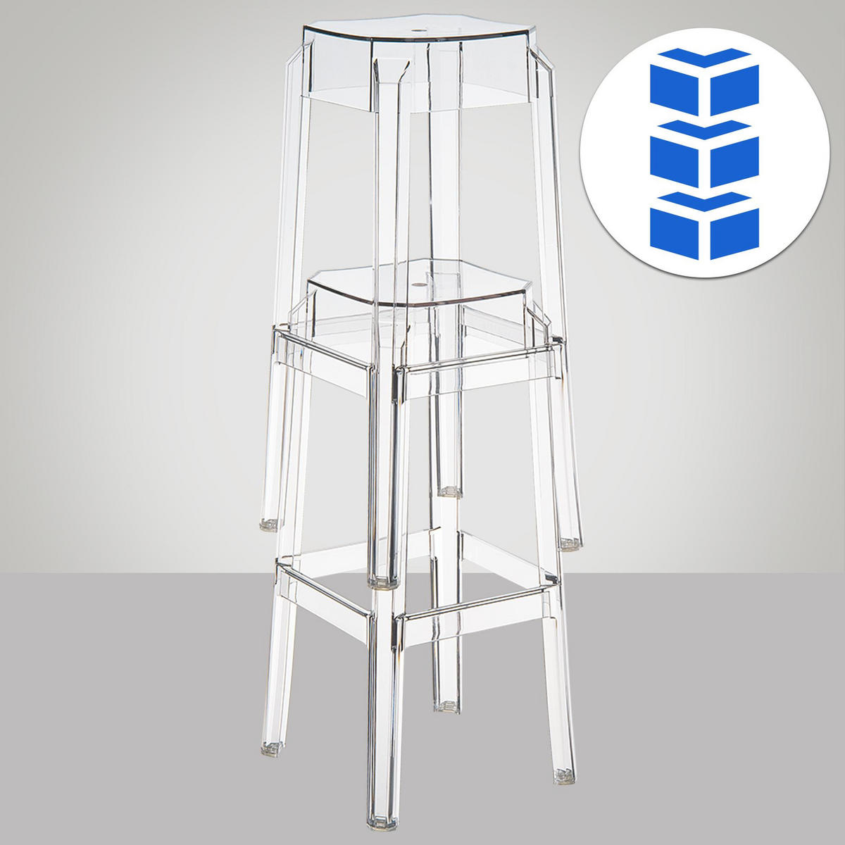 BARHOCKER 2er Set Kunststoff transparent - Eukalyptusholzfarben/Transparent, Kunststoff (36/75/36cm) - CLP