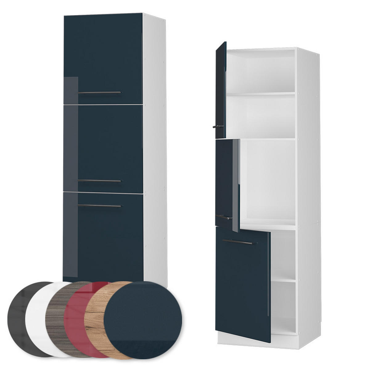 HERDUMBAUSCHRANK Fame-Line Dunkelblau Hochglanz 60 cm - Weiß/Dunkelblau, Holzwerkstoff (60/206.8/58cm) - Vicco