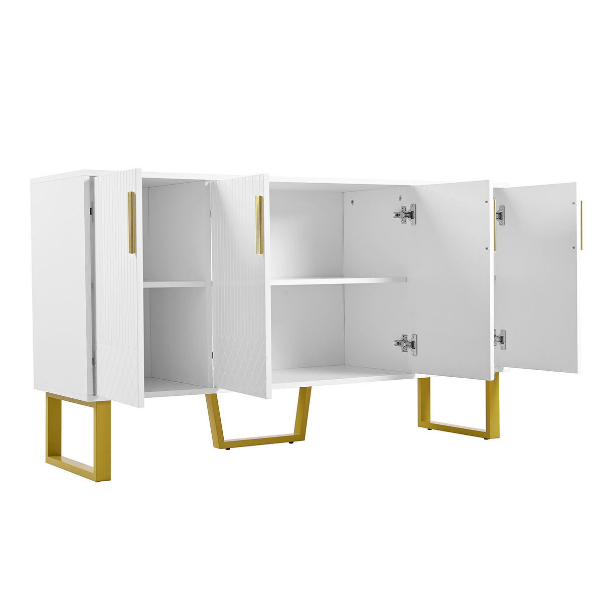 SIDEBOARD 140/40/80 cm in Weiß Hochglanz mit 4 Türen & Metallbeinen - Weiß, Holzwerkstoff (140/80/40cm) - BEAOK
