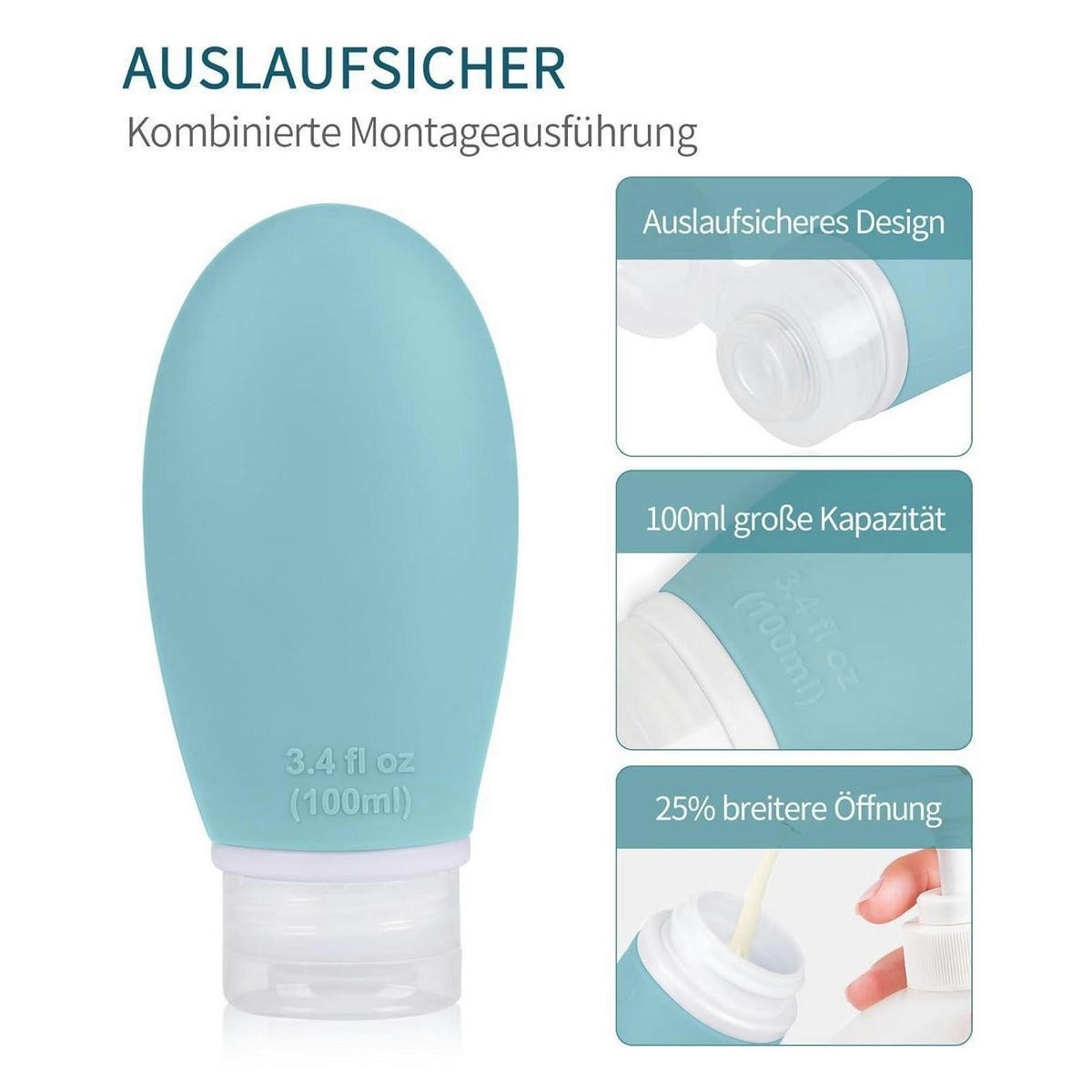 REISEFLASCHEN Set 18-teilig Silikon TSA-zugelassen BPA-frei - Multicolor, Kunststoff (6/3/10cm)