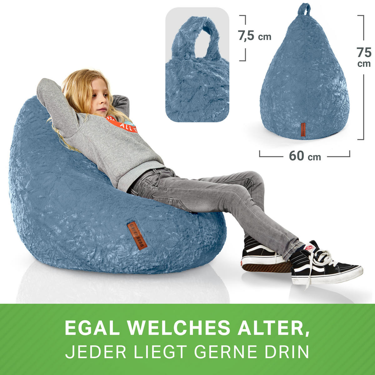 SITZSACK "Plüsch" 60x45x45cm - 120L - Grau, Textil (45/60/45cm) - Green Bean