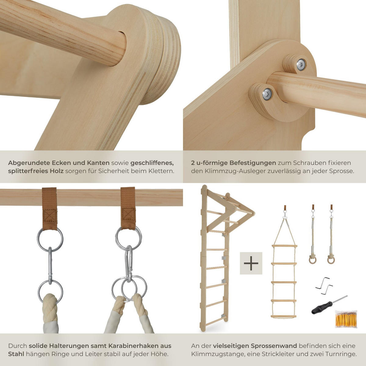 SPROSSENWAND Matterhorn, indoor, für Kinder ab 3 Jahren, hellbraun - Hellbraun, Holz (62/210/58cm) - tectake