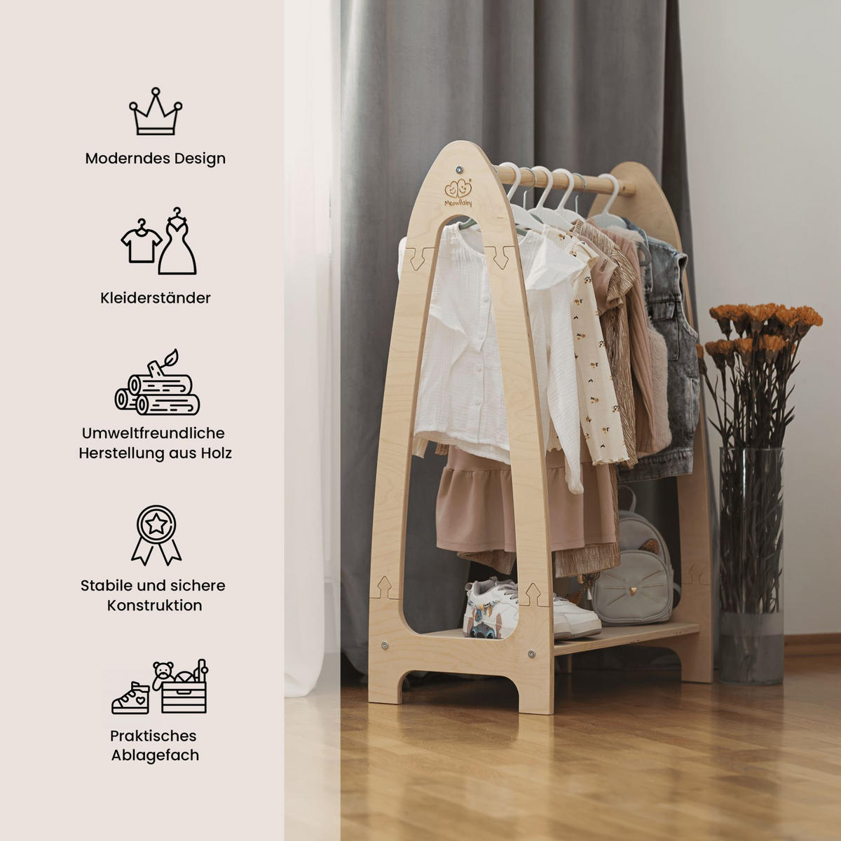 KLEIDERSTÄNDER für Kinder, Naturholz - Naturfarben, Holz (36/97/60cm) - MeowBaby