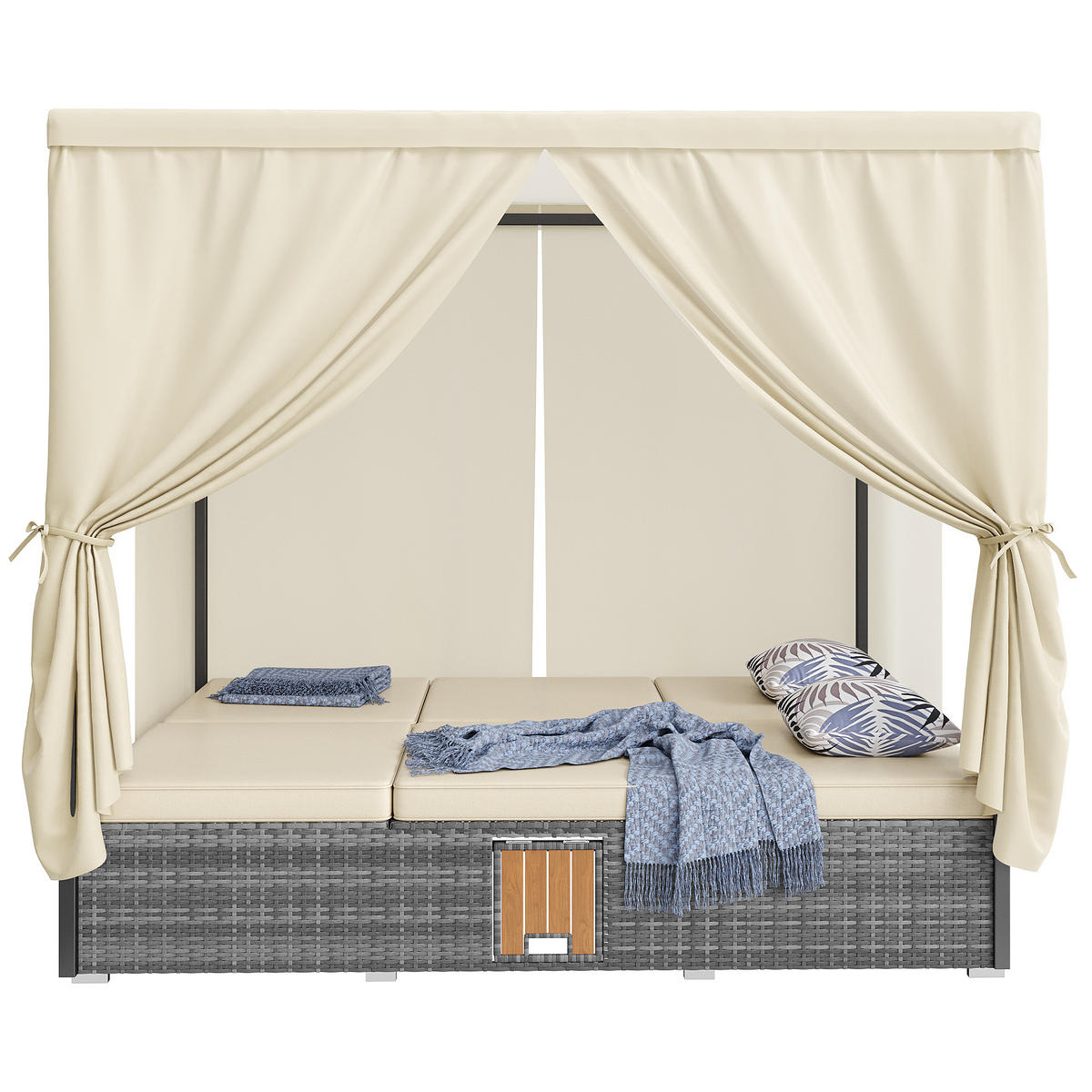 DOPPELLIEGE Cremeweiß Klappbar Mit Kissen & Klapptisch - Beige, Metall (128/186/187cm) - FLIEKS