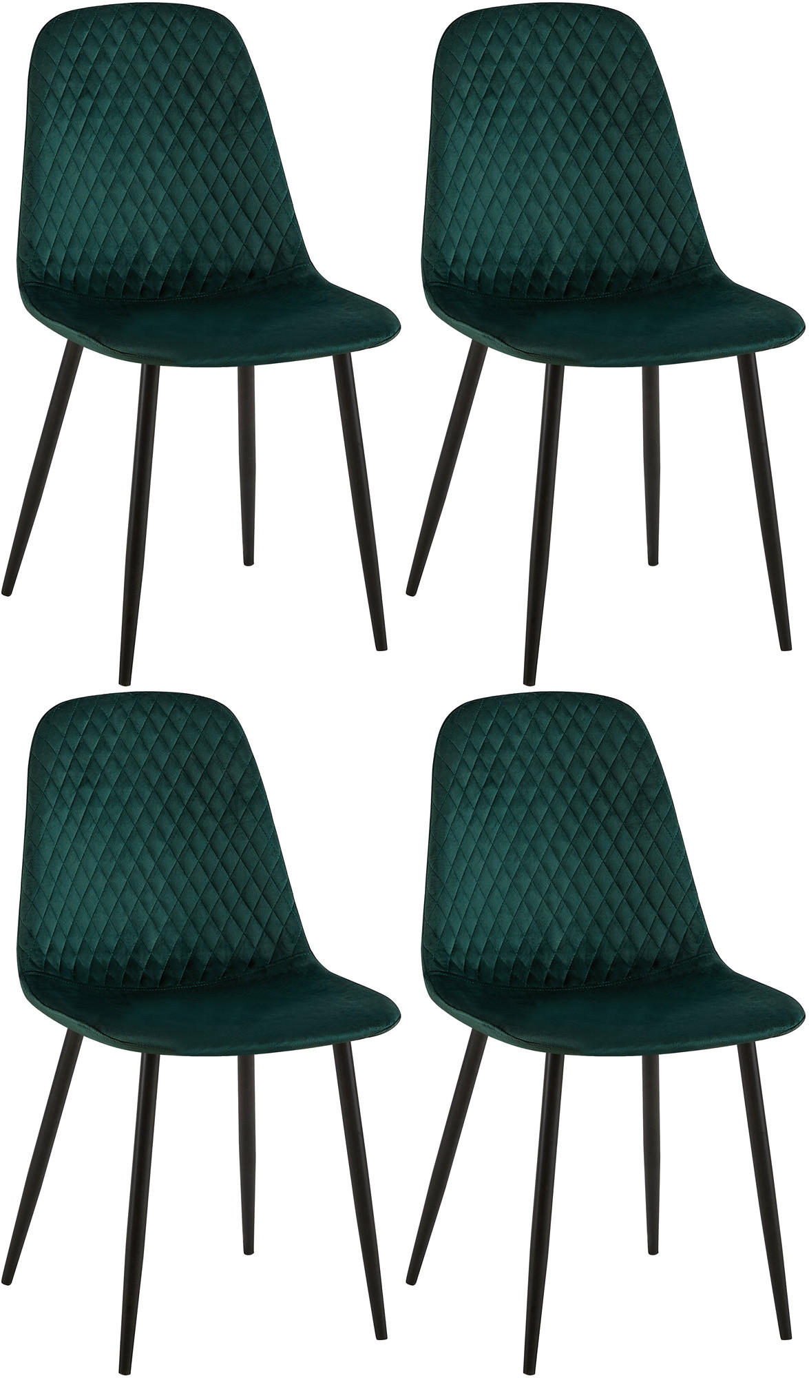 STUHL 4er Set Samt Grün - Schwarz/Grün, Textil/Metall (44/88/54cm) - CLP